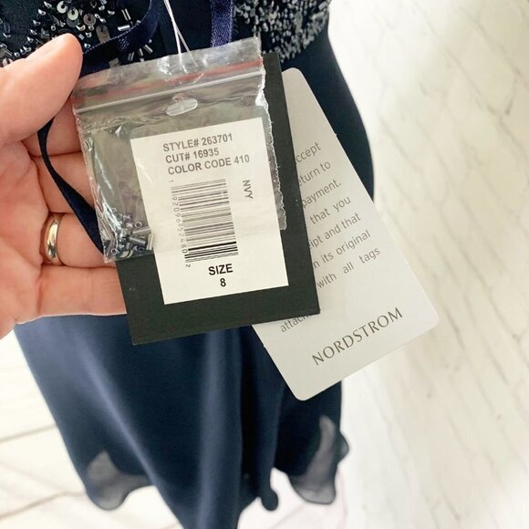 NWT MARINA NAVY BLUE BEAD & SEQUIN DRESS FROM NORDSTROM - 8 - Picture 11 of 12